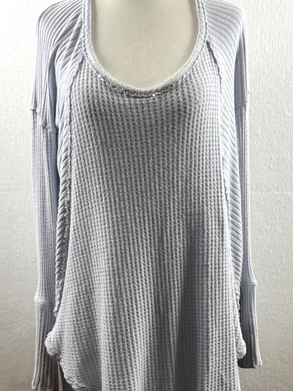 Free People We The Free Thermal Light Blue Waffle Long Sleeve Oversized M